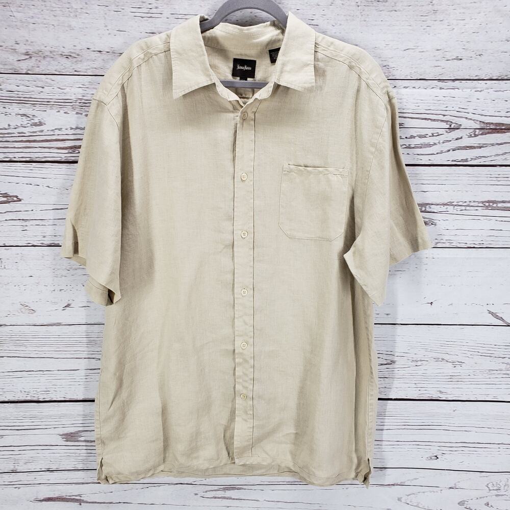 Neiman Marcus Men's Beige 100%Linen Button Down Short Sleeve Shirt Size XXL